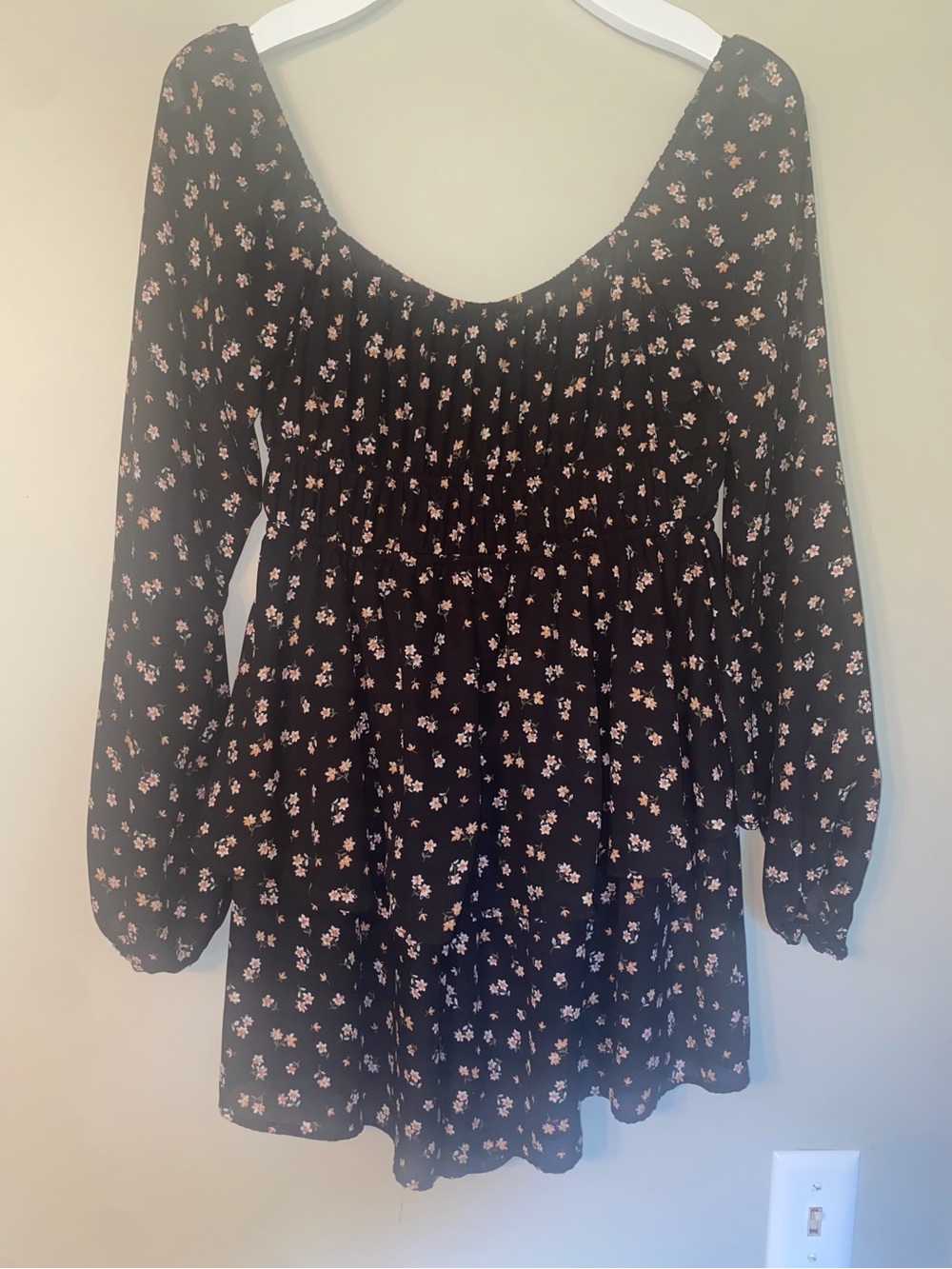Altar'd State Black Floral Long-Sleeve Romper